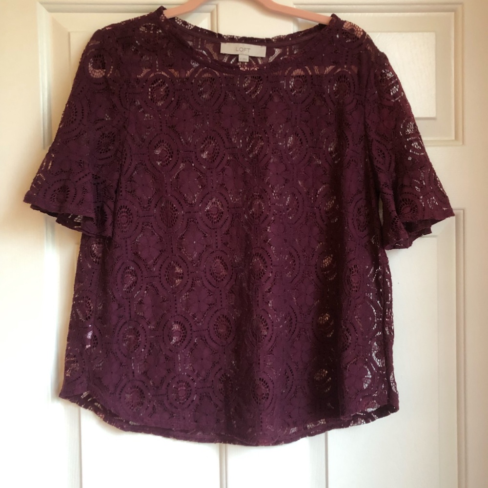 LOFT Lace Burgundy Blouse